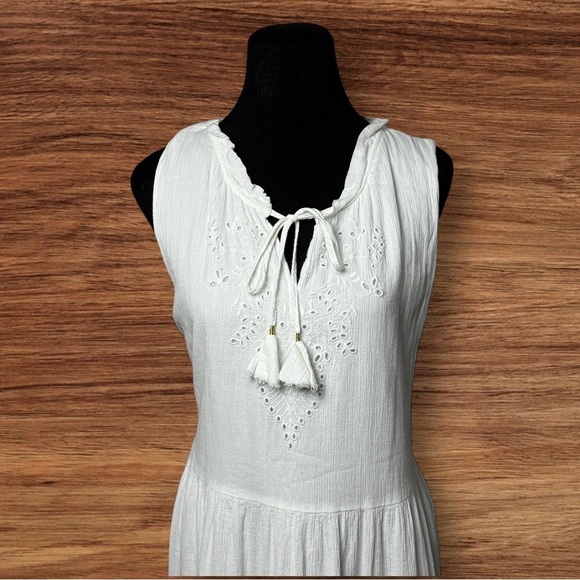 Johnny Was Jade Dress Midi White Embroidered Eyelet Boho Tiered Lined SZ L Cotta - Picture 3 of 15